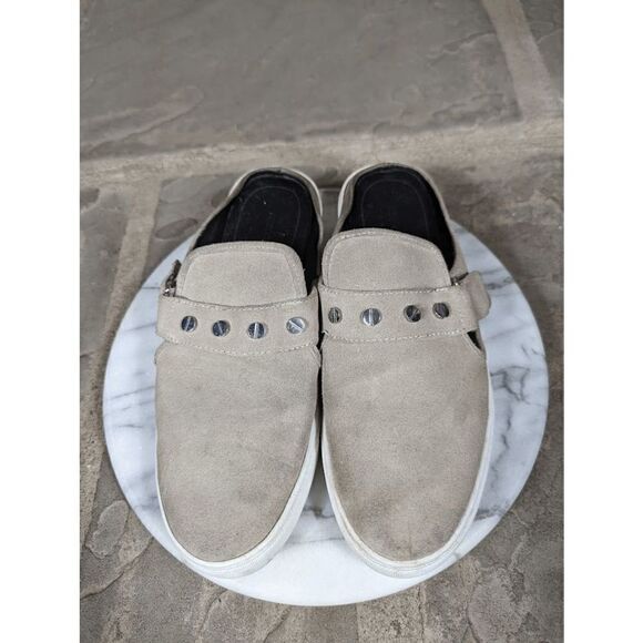 REBECCA Minkoff Sonia Taupe Tan Suede Mule Sneakers Size 9 Slip On Slides Studs - Picture 3 of 14